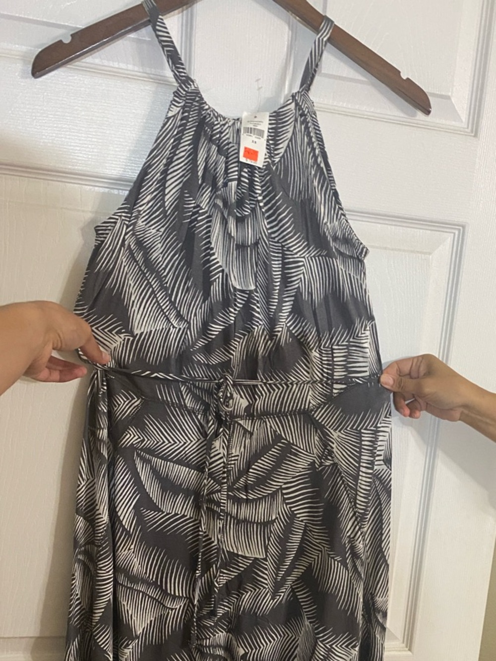 Womens Grey & White Printed Halter Maxi Dress